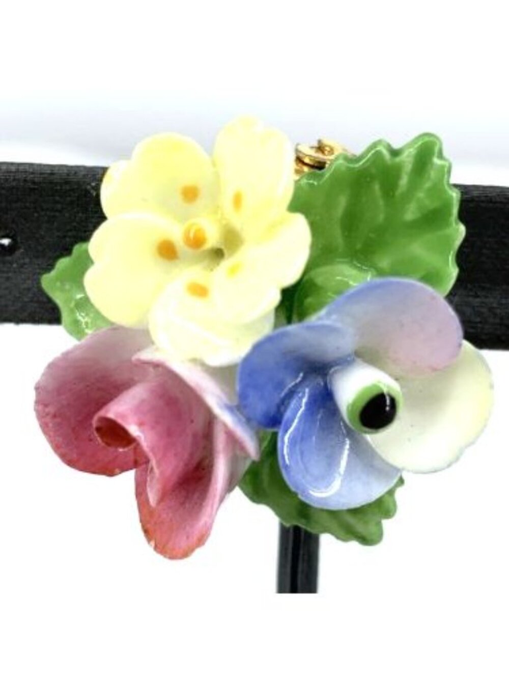 Cara China Staffordshire Floral Brooch Pin Porcelain England 1.25" Vintage